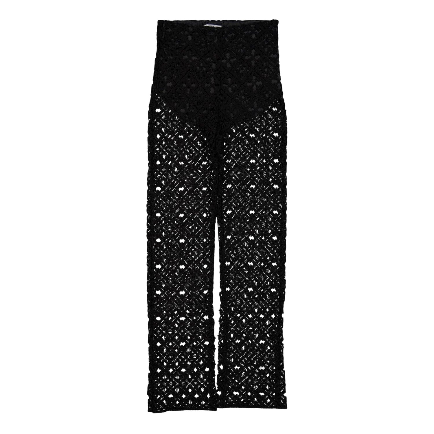 Black - Front - Off White Womens-Ladies Crochet Wide Leg Trousers
