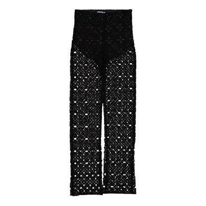 Black - Front - Off White Womens-Ladies Crochet Wide Leg Trousers
