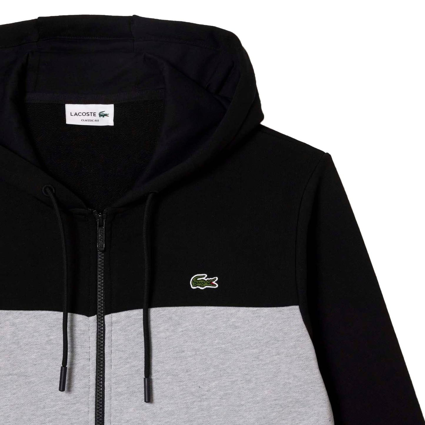 Black-Grey - Side - Lacoste Mens Colour Block Full Zip Hoodie