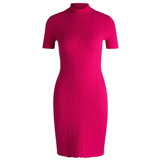 Bright Pink - Front - Hugo Womens-Ladies Sareply Mock Neck Short-Sleeved Bodycon Dress