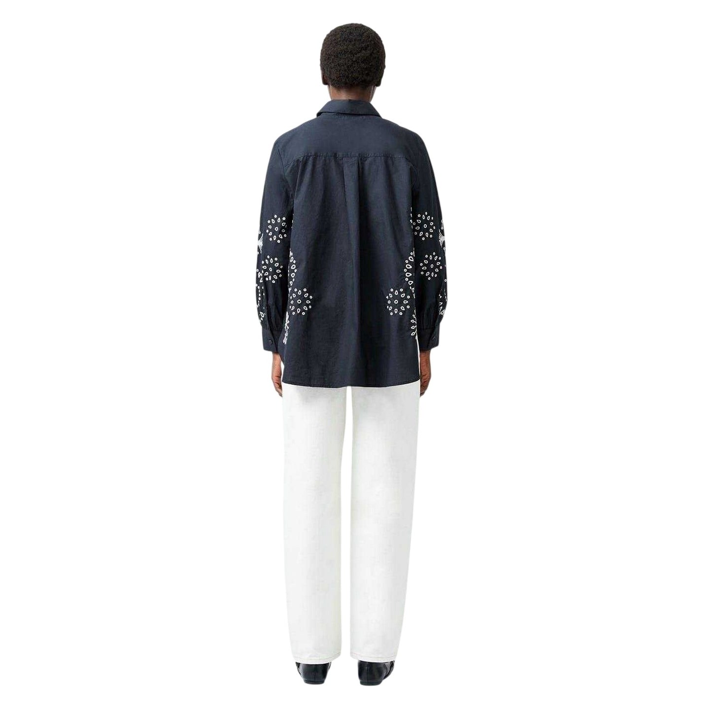 Black-Cream - Back - French Connection Womens-Ladies Relaxed Fit Long-Sleeved Shirt