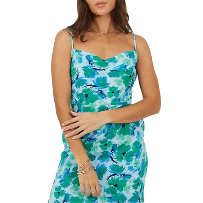 Green-Blue - Side - Brave Soul Womens-Ladies Floral Spaghetti Strap Midi Dress