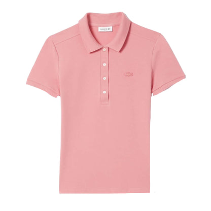 Pink - Front - Lacoste Womens-Ladies Mini Pique Stretch Slim Polo Shirt