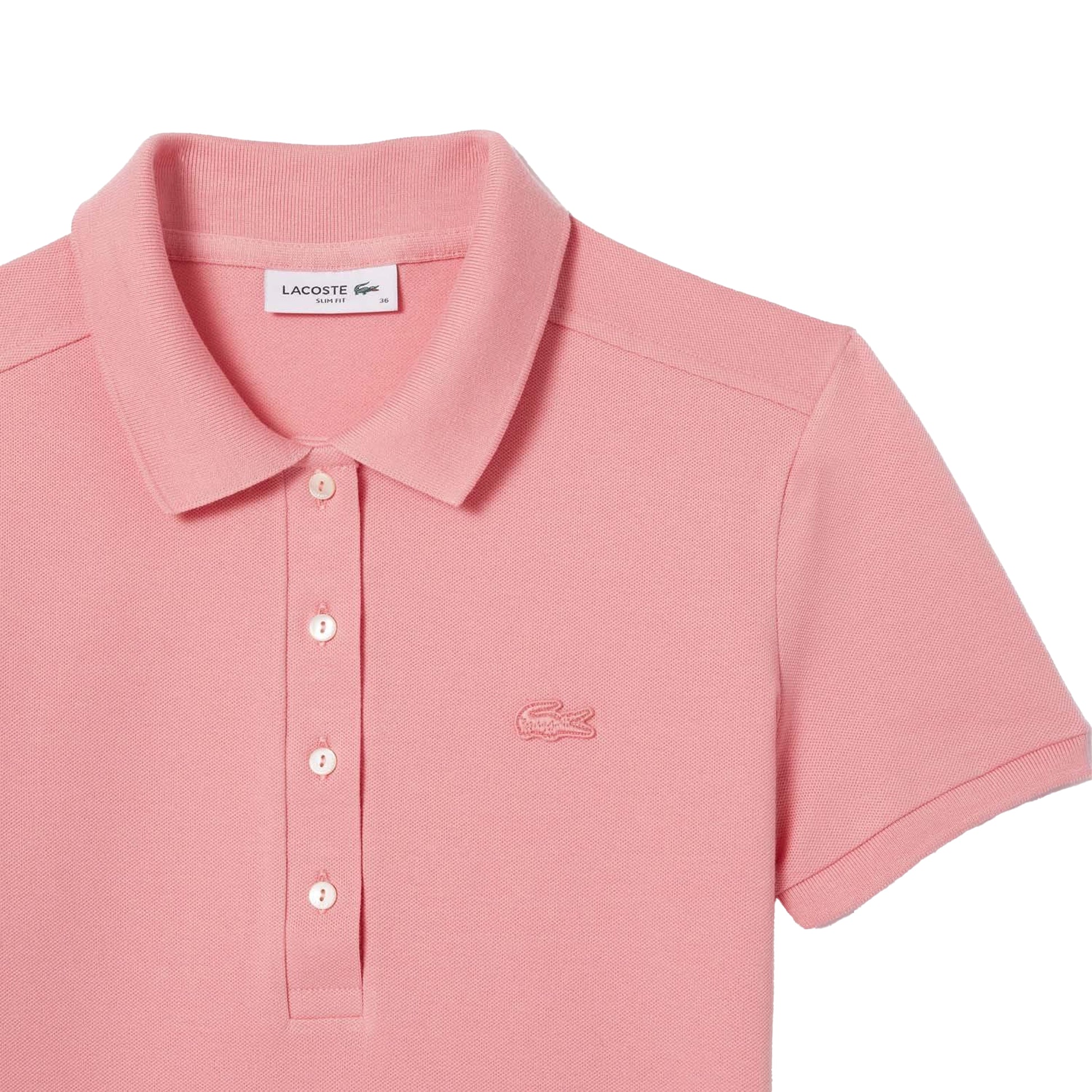 Pink - Side - Lacoste Womens-Ladies Mini Pique Stretch Slim Polo Shirt