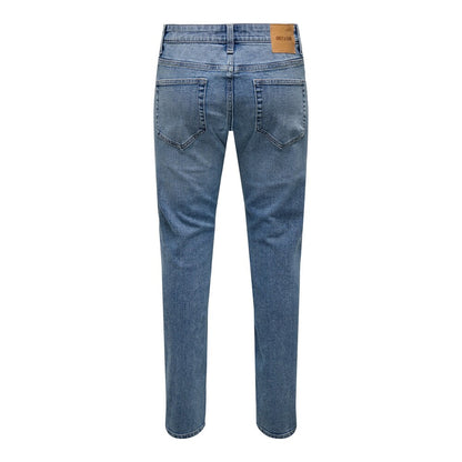 Light Denim Blue - Back - Only and Sons Mens Light Wash Slim Jeans