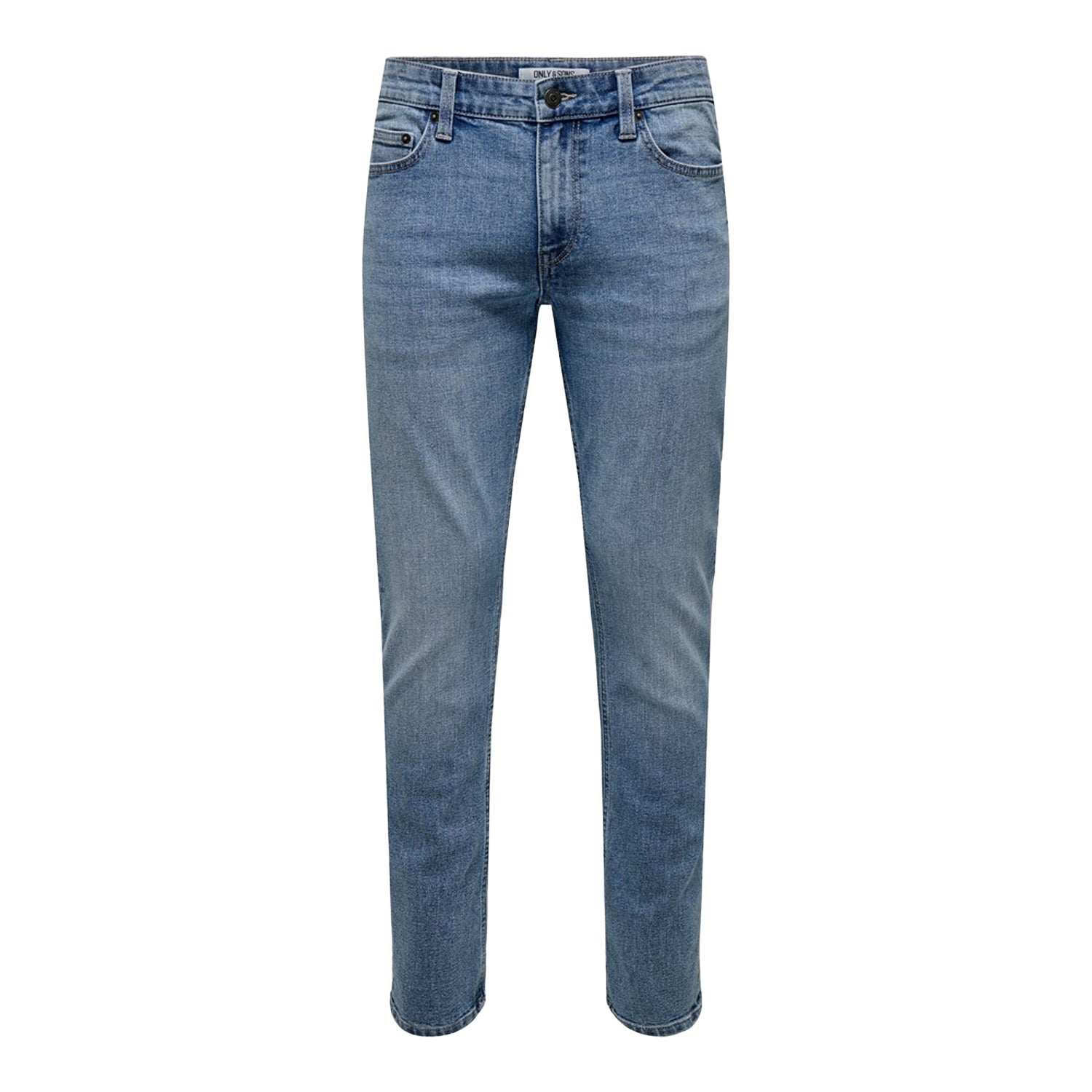 Light Denim Blue - Front - Only and Sons Mens Light Wash Slim Jeans