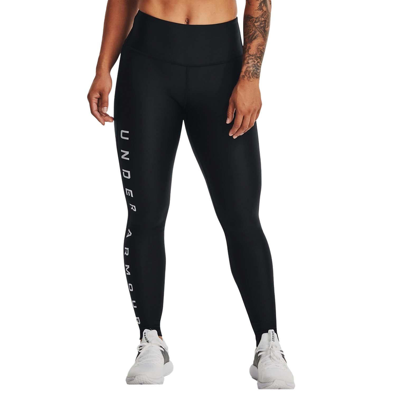 Black - Side - Under Armour Womens-Ladies HeatGear Reflective Leggings