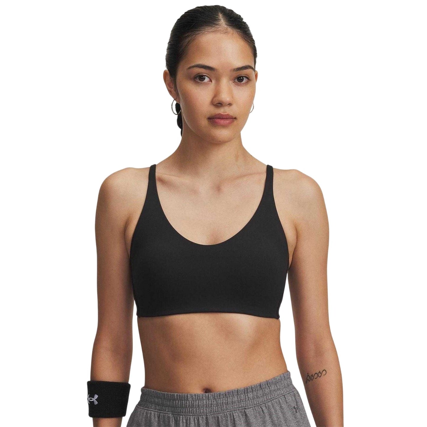 Black - Side - Under Armour Womens-Ladies Non-Wired Sports Bra
