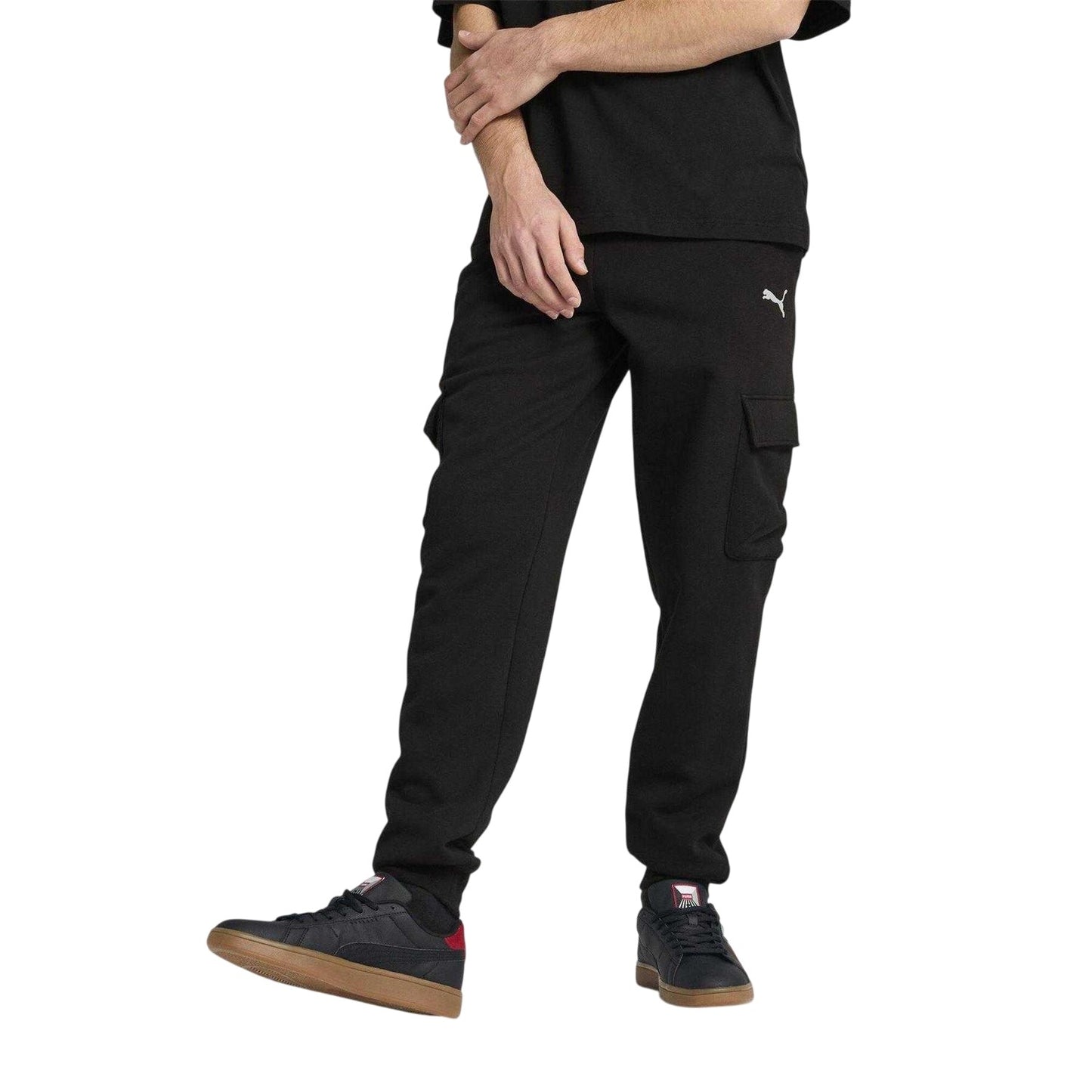 Black - Side - Puma Mens Cotton Logo Sweatpants