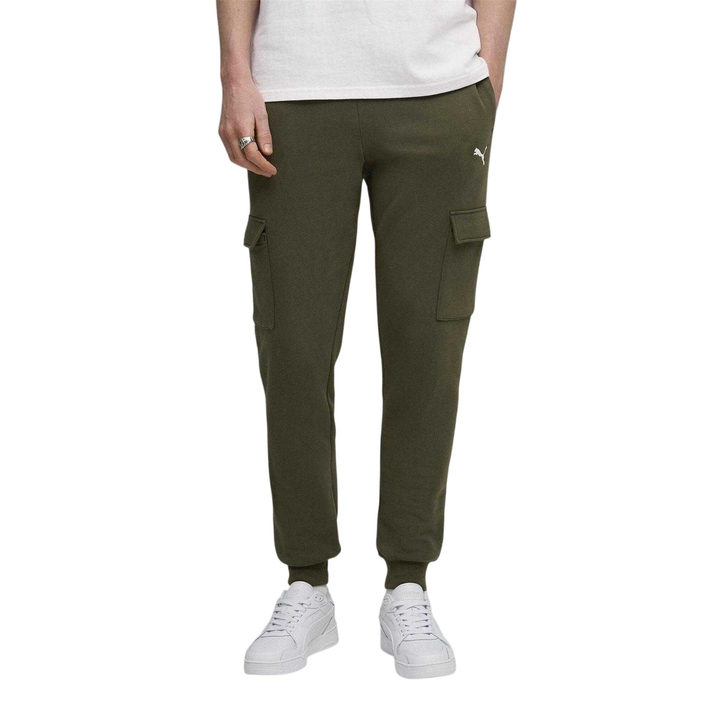 Olive - Side - Puma Mens Cotton Logo Sweatpants
