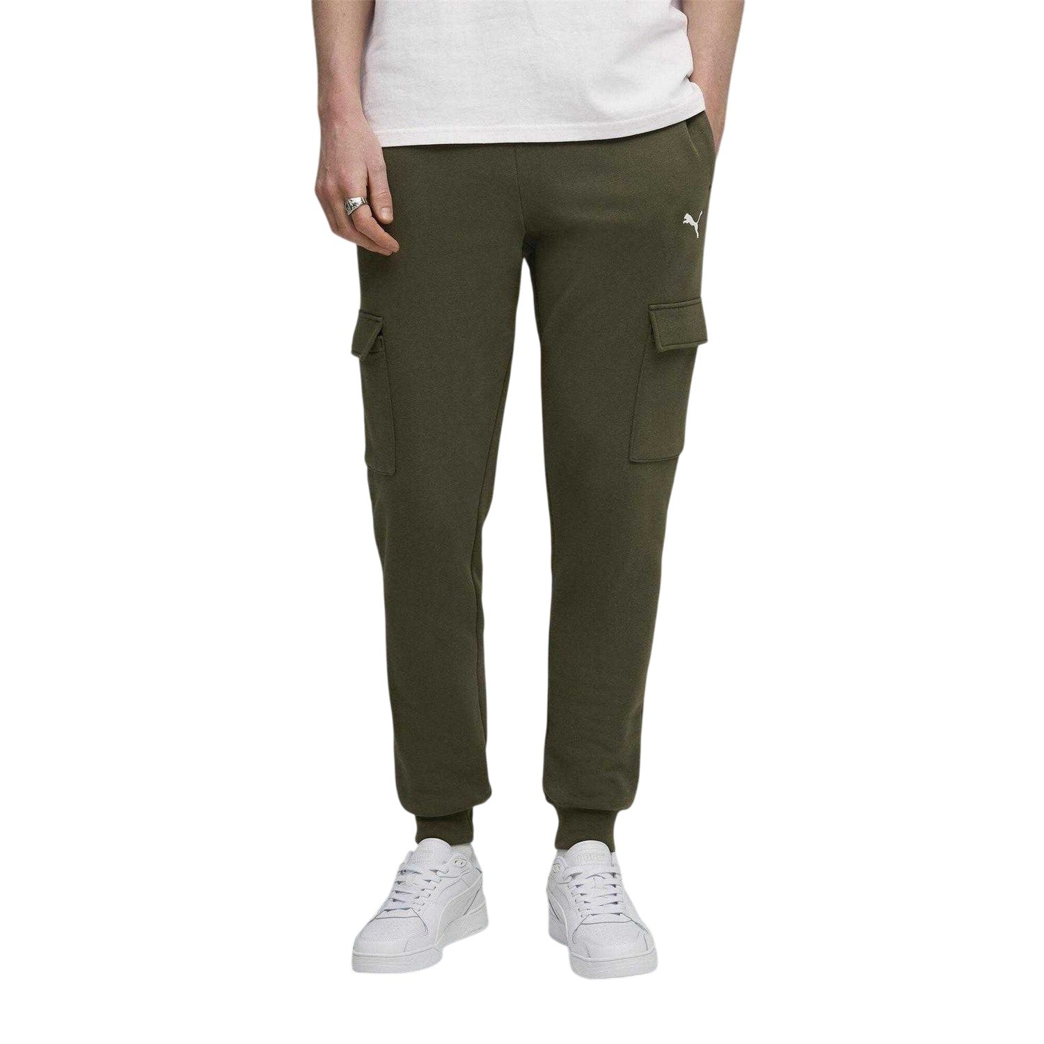 Olive - Side - Puma Mens Cotton Logo Sweatpants