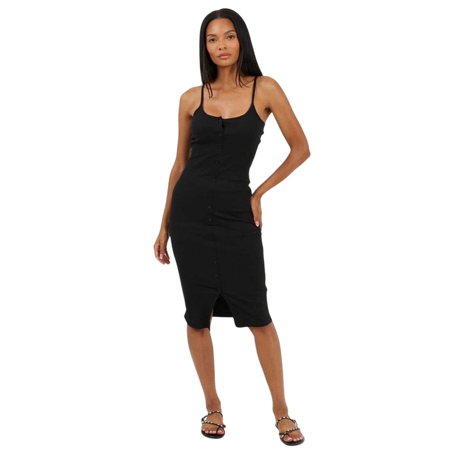Black - Lifestyle - Brave Soul Womens-Ladies Spaghetti Strap Extra-Slim Sleeveless Midi Dress