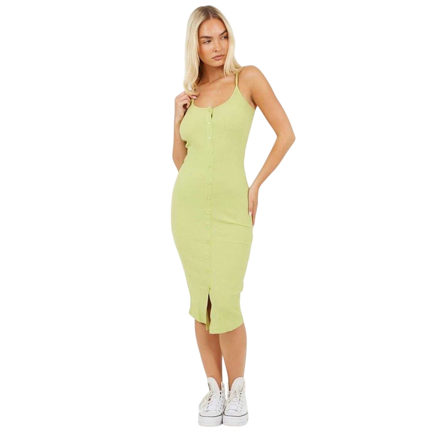Lime - Lifestyle - Brave Soul Womens-Ladies Spaghetti Strap Extra-Slim Sleeveless Midi Dress