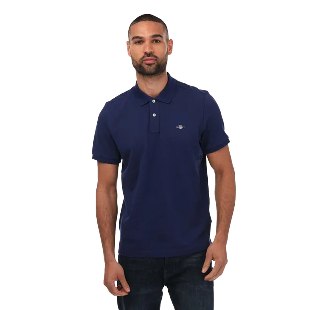 Navy - Front - Gant Mens Shield Pique Regular Polo Shirt
