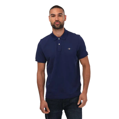 Navy - Front - Gant Mens Shield Pique Regular Polo Shirt