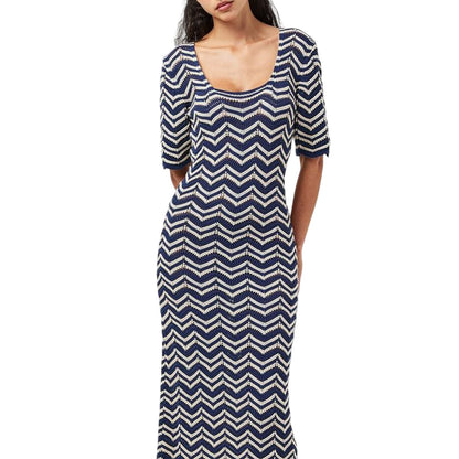 Blue - Lifestyle - Nobody´s Child Womens-Ladies Chevron Scoop Neck Short-Sleeved T-Shirt Dress