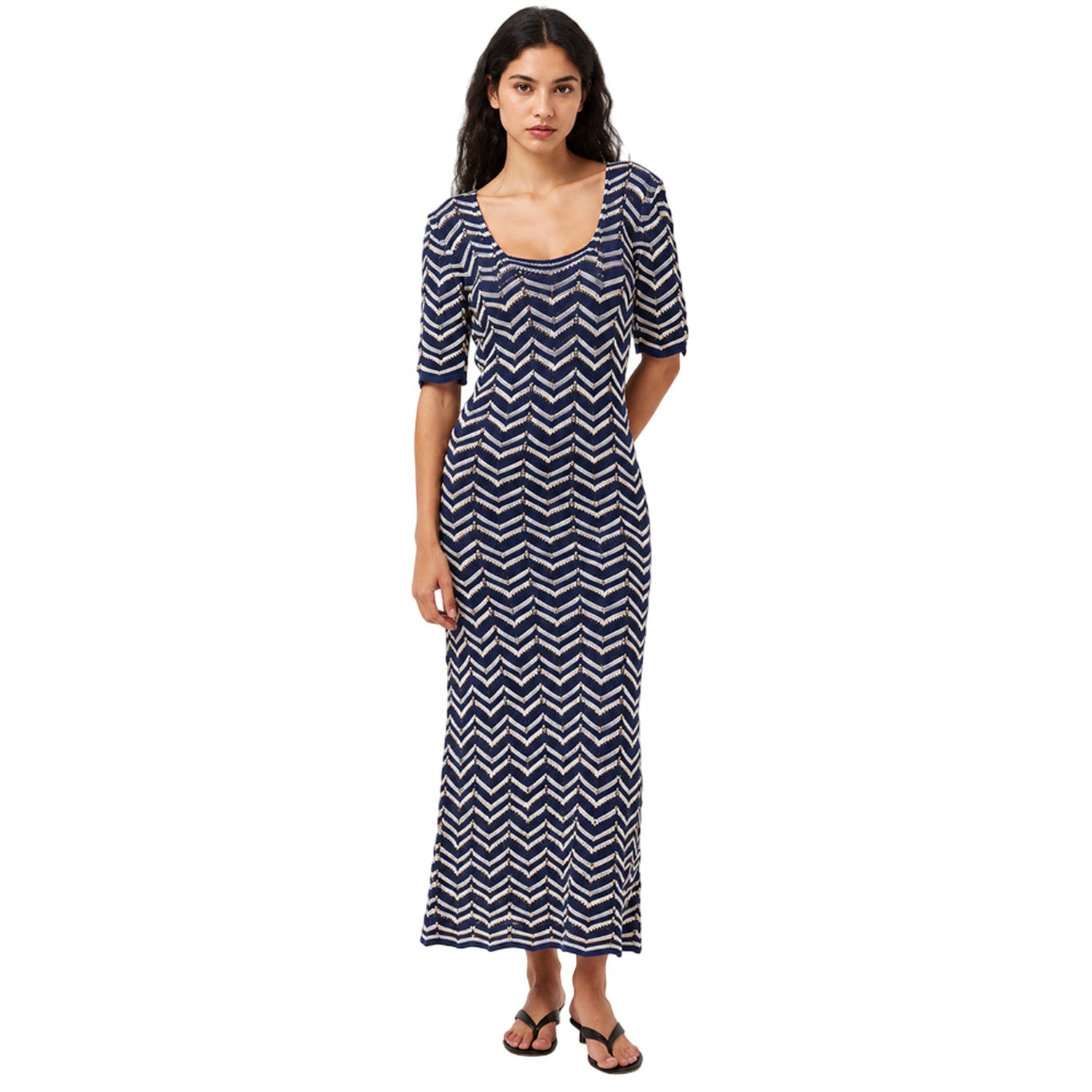Blue - Pack Shot - Nobody´s Child Womens-Ladies Chevron Scoop Neck Short-Sleeved T-Shirt Dress