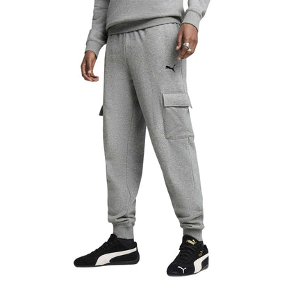 Grey - Side - Puma Mens Fleece Logo Cargo Trousers