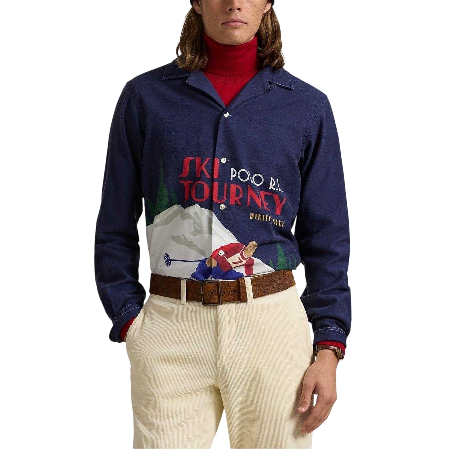 Navy-White-Red - Side - Ralph Lauren Mens Skiing Regular Long-Sleeved Shirt