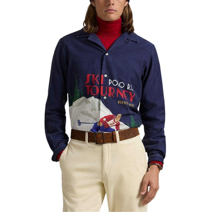 Navy-White-Red - Side - Ralph Lauren Mens Skiing Regular Long-Sleeved Shirt