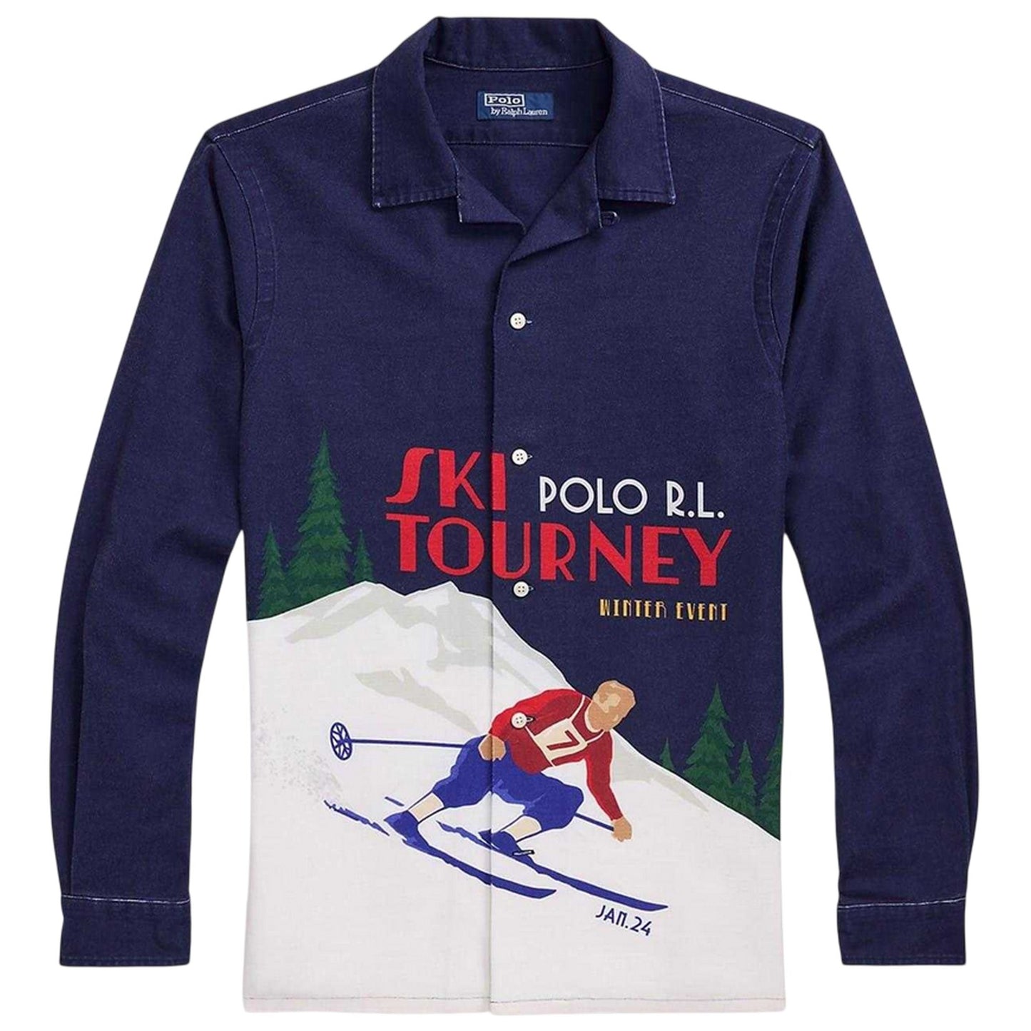 Navy-White-Red - Front - Ralph Lauren Mens Skiing Regular Long-Sleeved Shirt