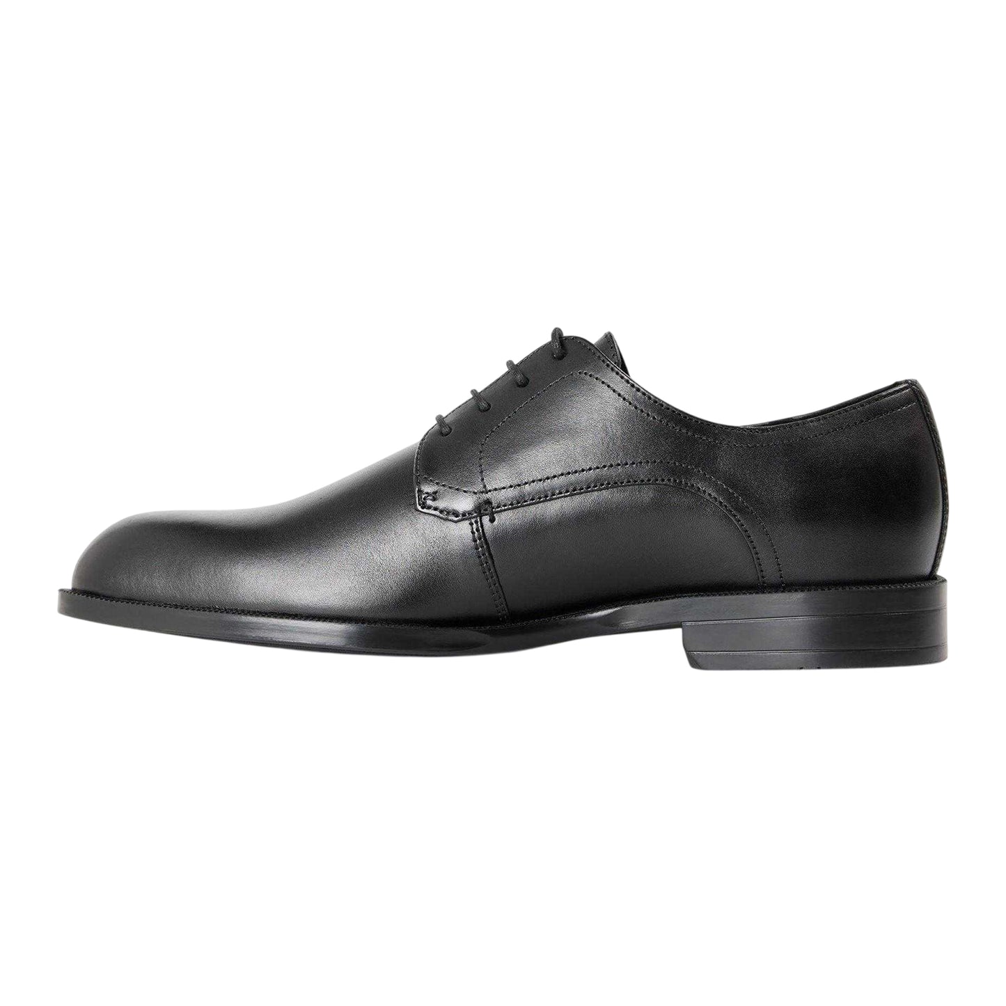Black - Back - Boss Mens Leather Low Block Heel Derby Shoes
