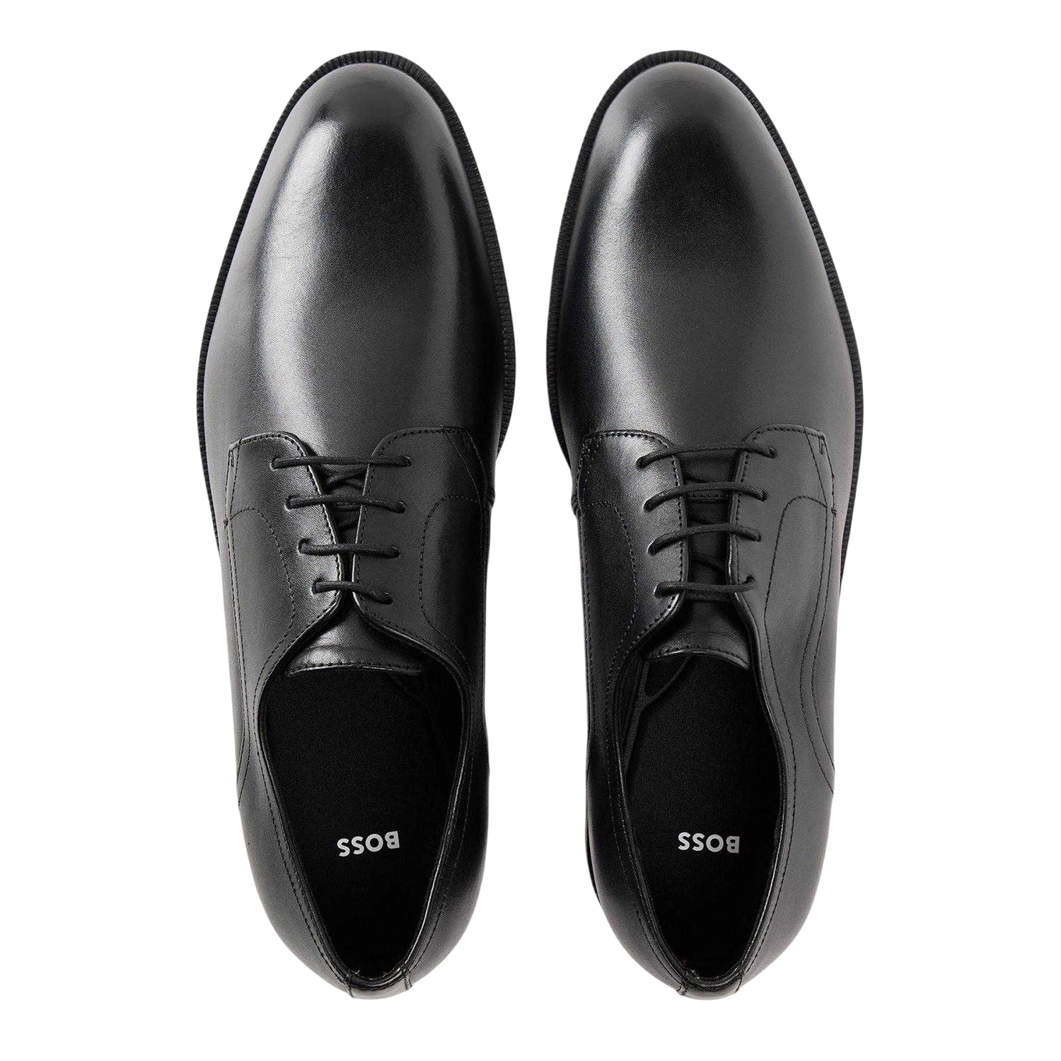 Black - Side - Boss Mens Leather Low Block Heel Derby Shoes