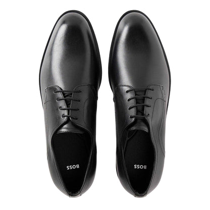 Black - Side - Boss Mens Leather Low Block Heel Derby Shoes