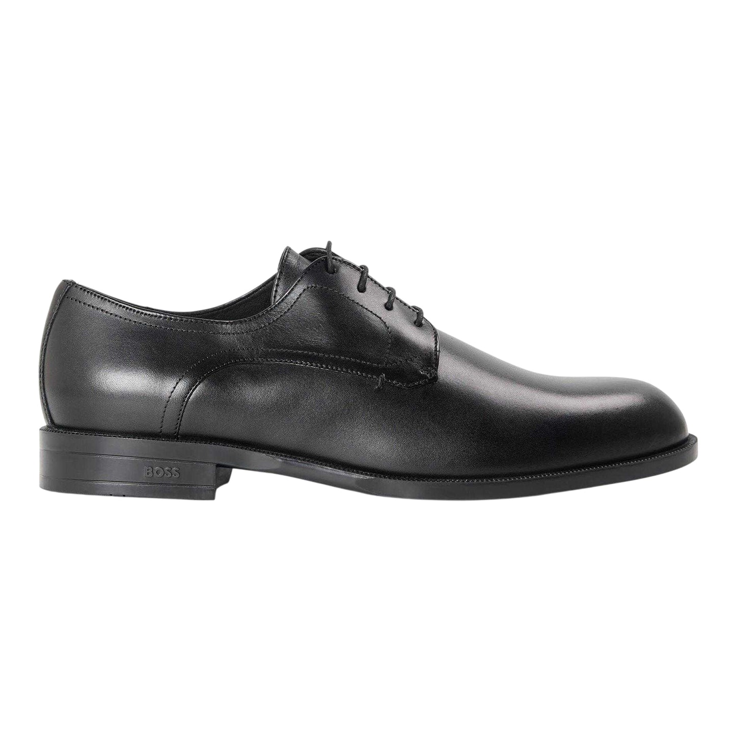 Black - Front - Boss Mens Leather Low Block Heel Derby Shoes