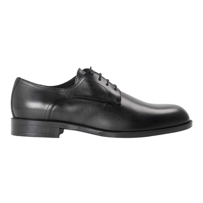Black - Front - Boss Mens Leather Low Block Heel Derby Shoes