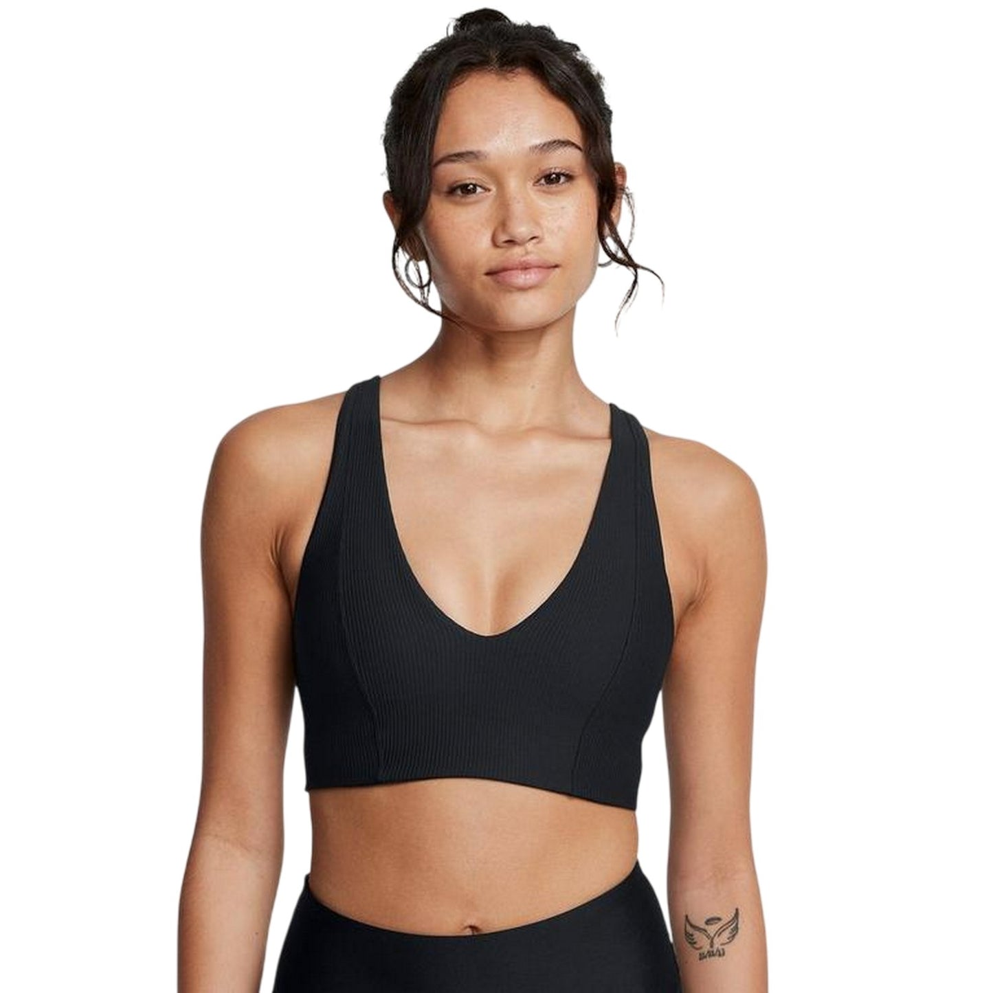 Black - Lifestyle - Under Armour Womens-Ladies Ribbed V Neck Bralette