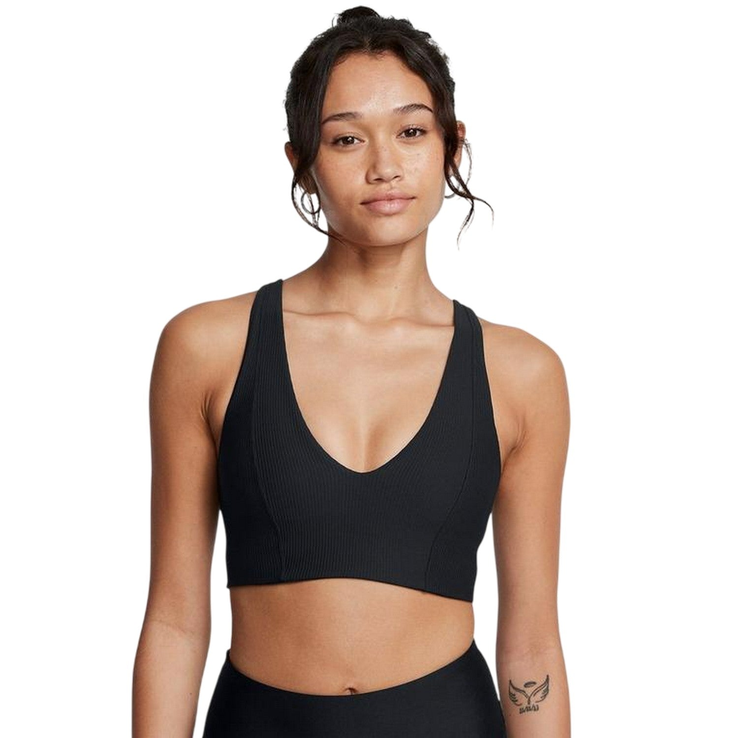 Black - Lifestyle - Under Armour Womens-Ladies Ribbed V Neck Bralette