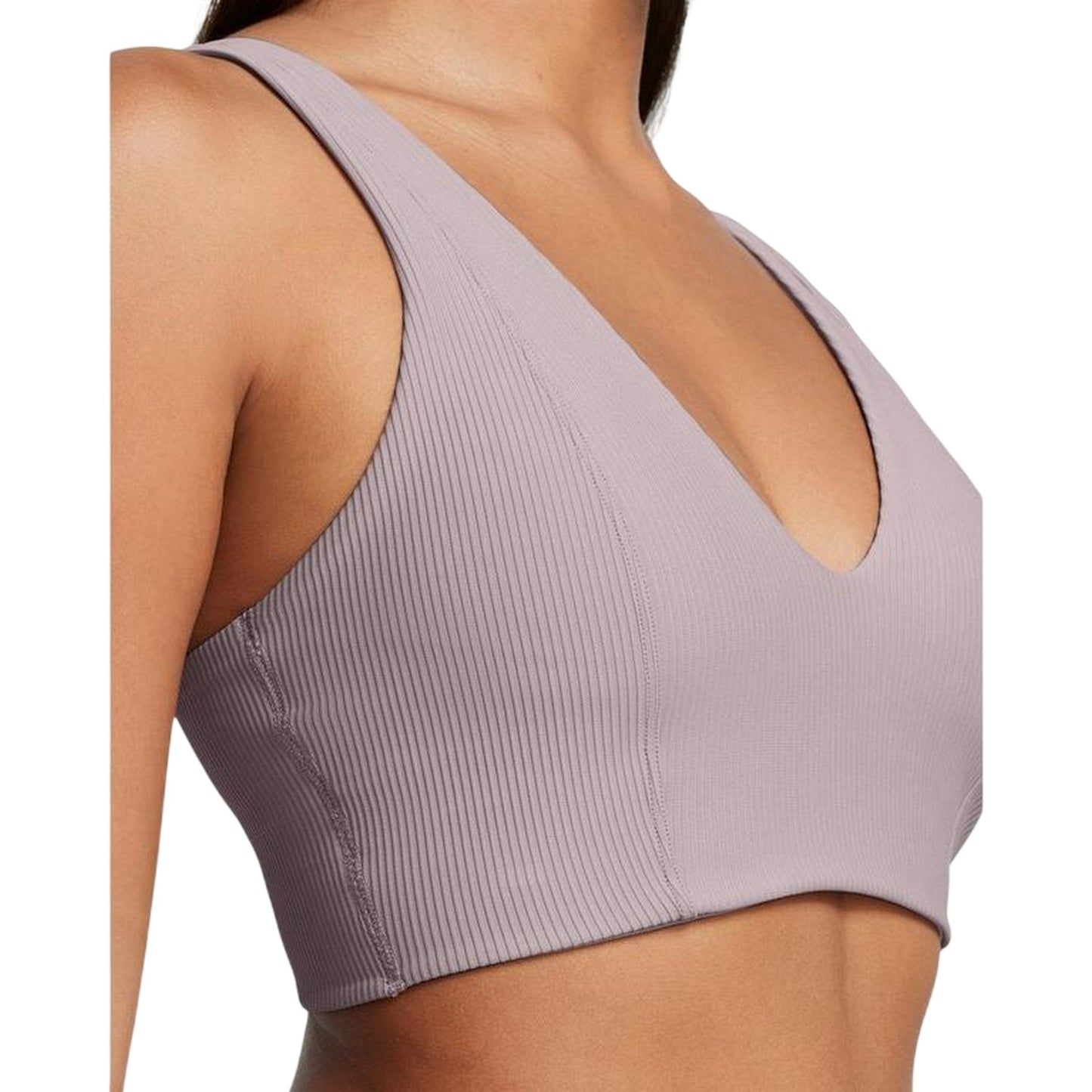 Grey - Side - Under Armour Womens-Ladies Ribbed V Neck Bralette