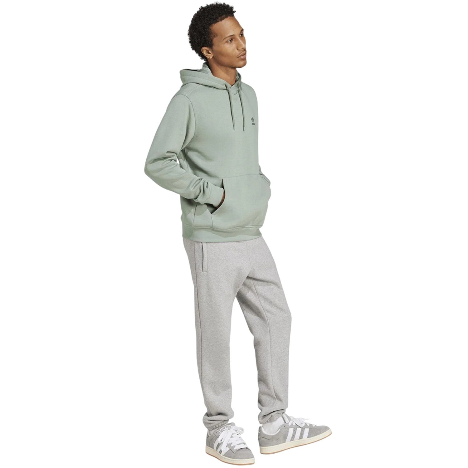 Silver Green - Pack Shot - Adidas Mens Essentials Relaxed Fit Pullover Hoodie