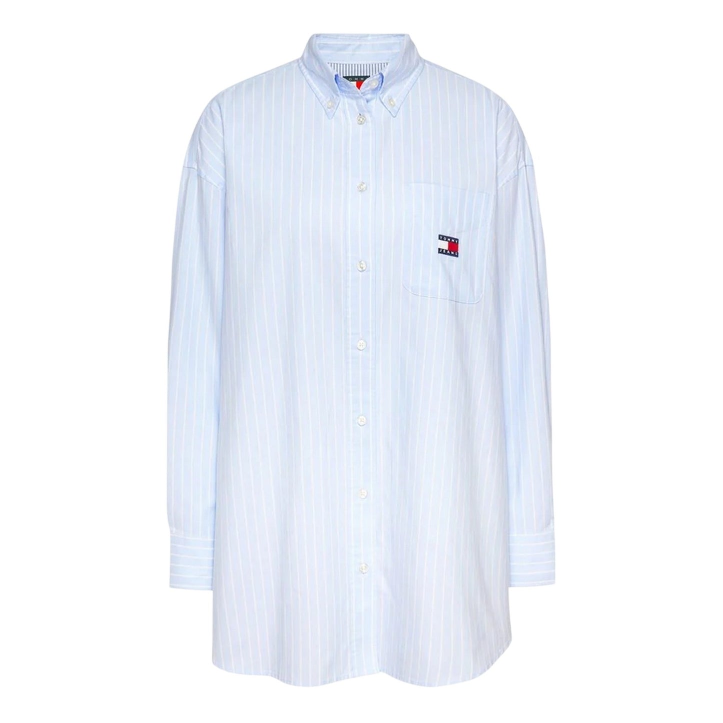 Blue - Front - Tommy Jeans Womens-Ladies Oxford Relaxed Fit Long-Sleeved Shirt Dress