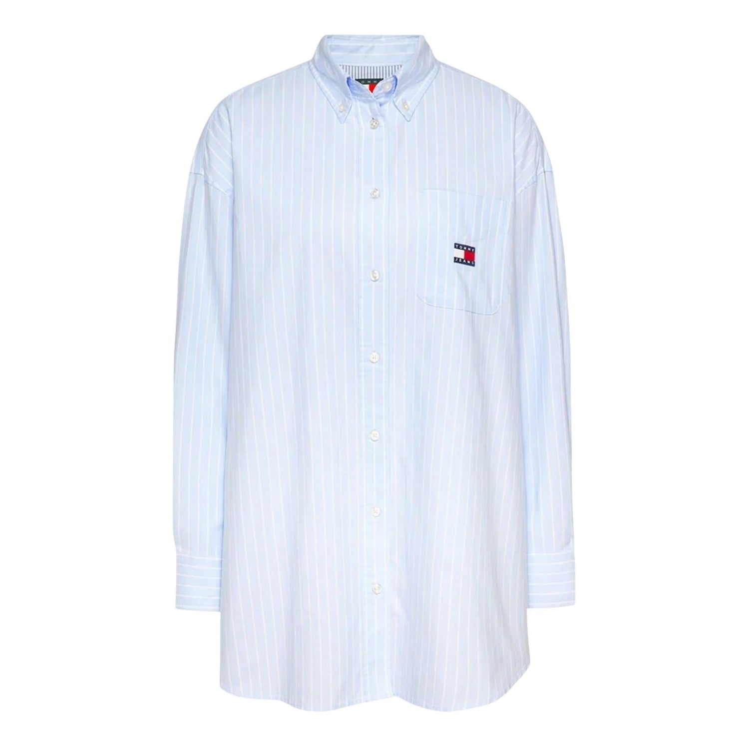 Blue - Front - Tommy Jeans Womens-Ladies Oxford Relaxed Fit Long-Sleeved Shirt Dress