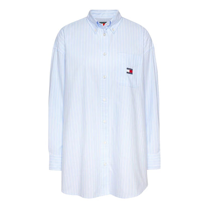 Blue - Front - Tommy Jeans Womens-Ladies Oxford Relaxed Fit Long-Sleeved Shirt Dress