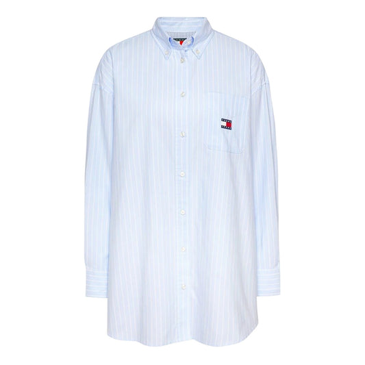 Blue - Front - Tommy Jeans Womens-Ladies Oxford Relaxed Fit Long-Sleeved Shirt Dress