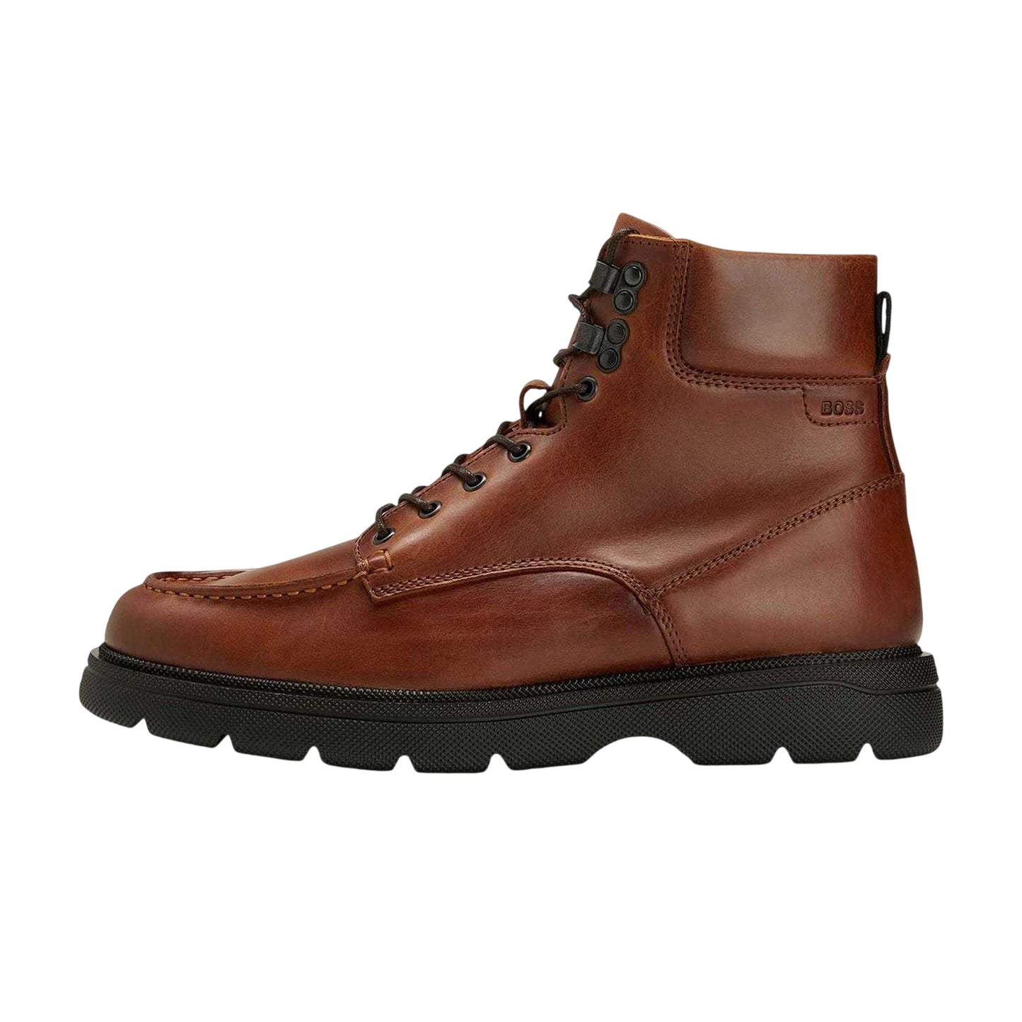 Brown - Back - Boss Mens Jacob Leather Block Heel Boots