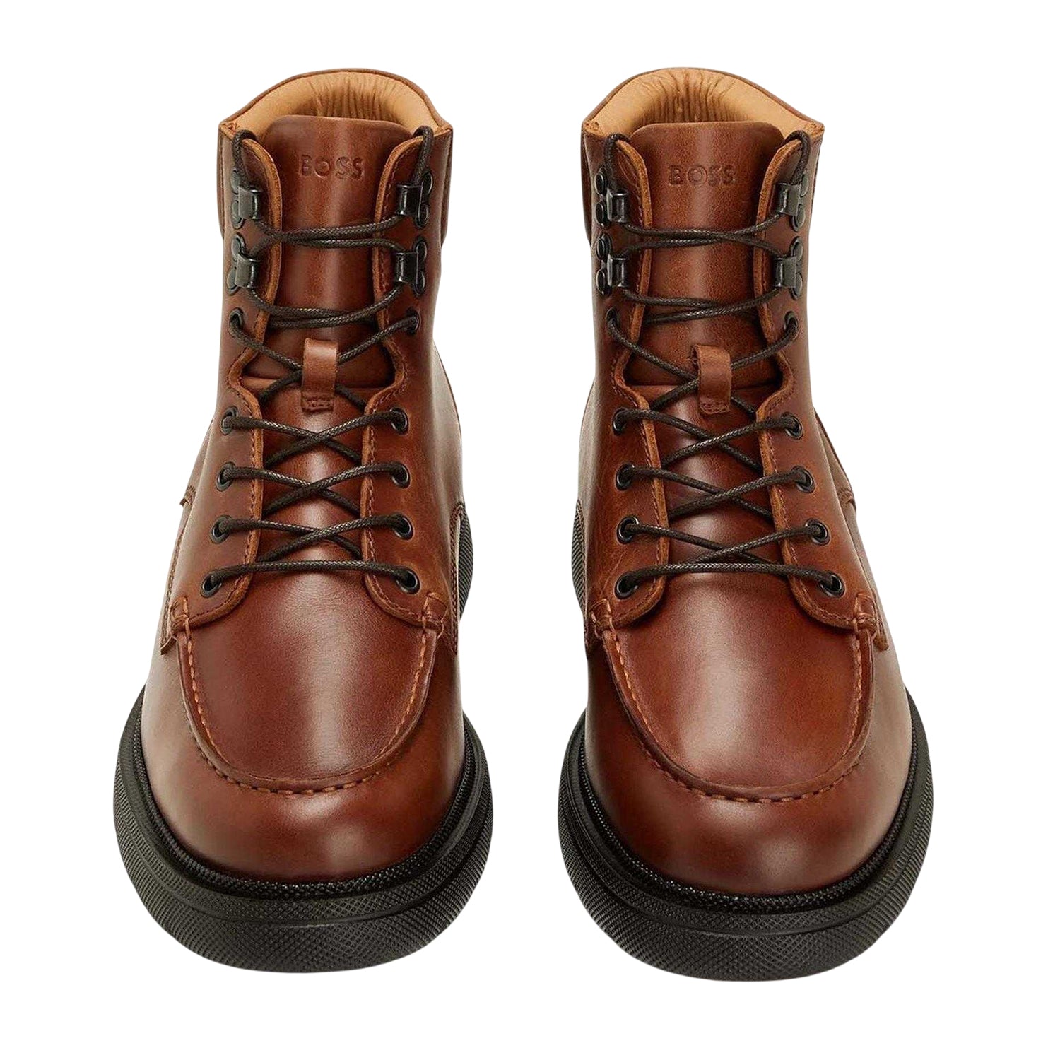 Brown - Side - Boss Mens Jacob Leather Block Heel Boots