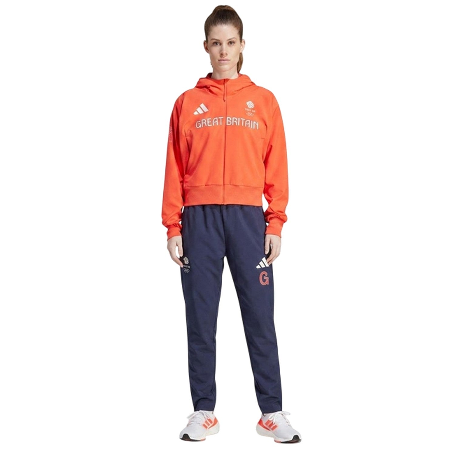 Bright Red - Pack Shot - Adidas Womens-Ladies Z.N.E. Team GB Full Zip Hoodie