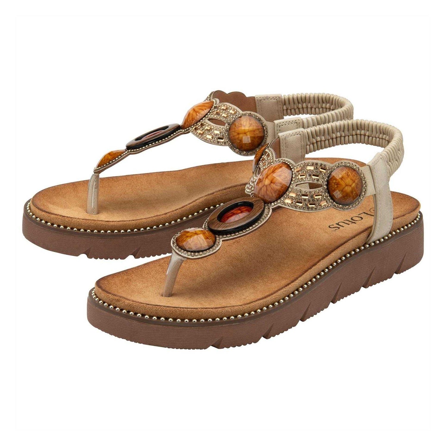 Natural - Side - Lotus Shoes Womens-Ladies Alcina Platform Wedge Sandals