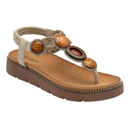 Natural - Front - Lotus Shoes Womens-Ladies Alcina Platform Wedge Sandals