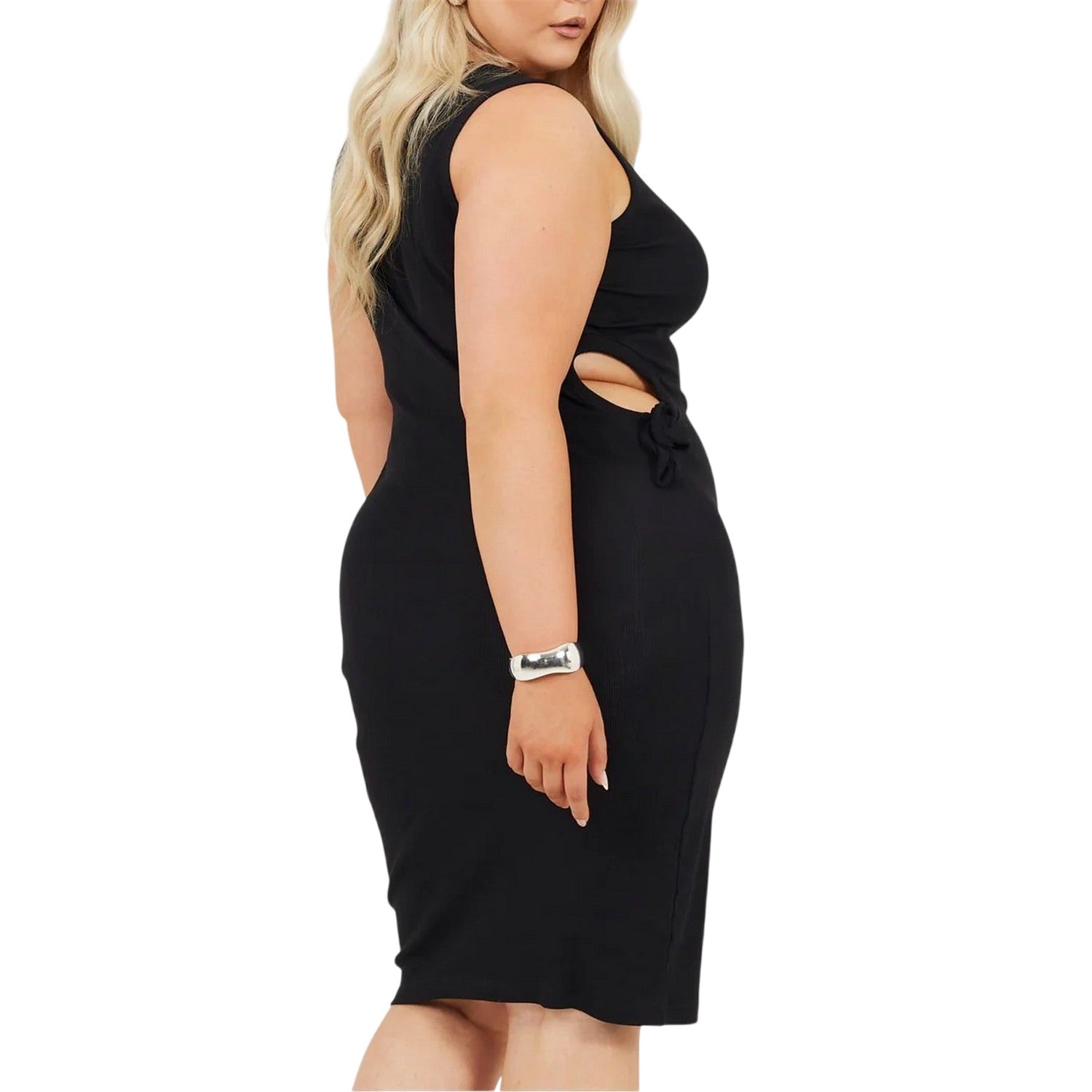 Black - Back - Brave Soul Womens-Ladies Scoop Neck Curved Midi Dress