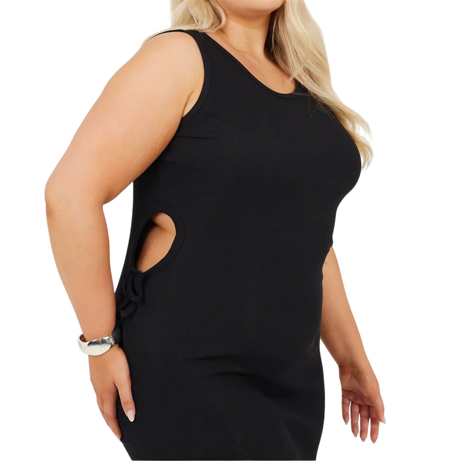 Black - Side - Brave Soul Womens-Ladies Scoop Neck Curved Midi Dress