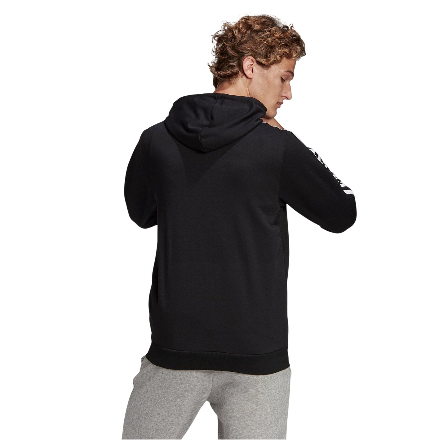 Black - Back - Adidas Mens 3 Stripes French Terry Relaxed Fit Casual Full Zip Hoodie