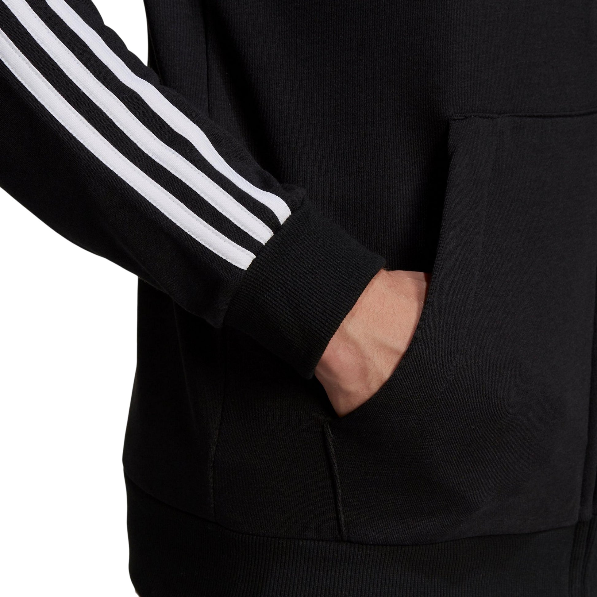 Black - Lifestyle - Adidas Mens 3 Stripes French Terry Relaxed Fit Casual Full Zip Hoodie