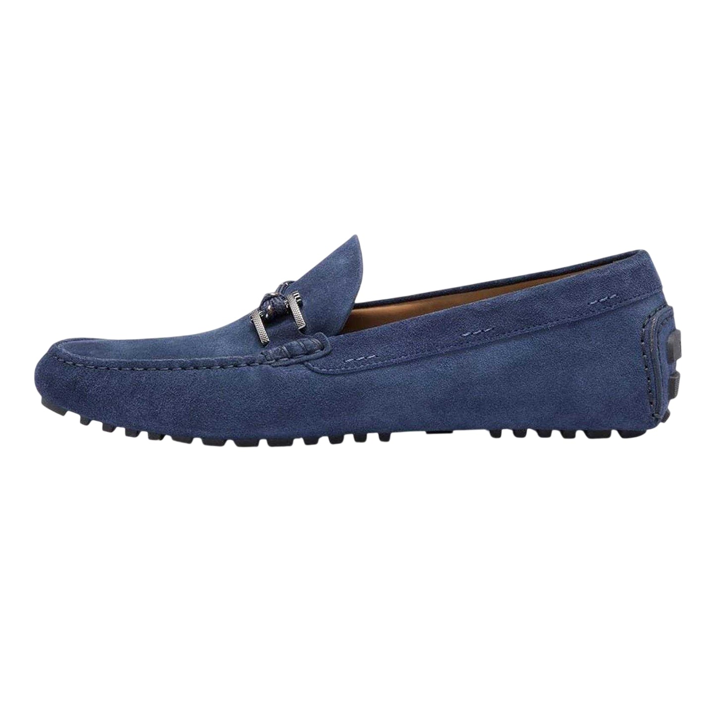 Blue - Side - Boss Mens Driver Suede Flat Moccasins