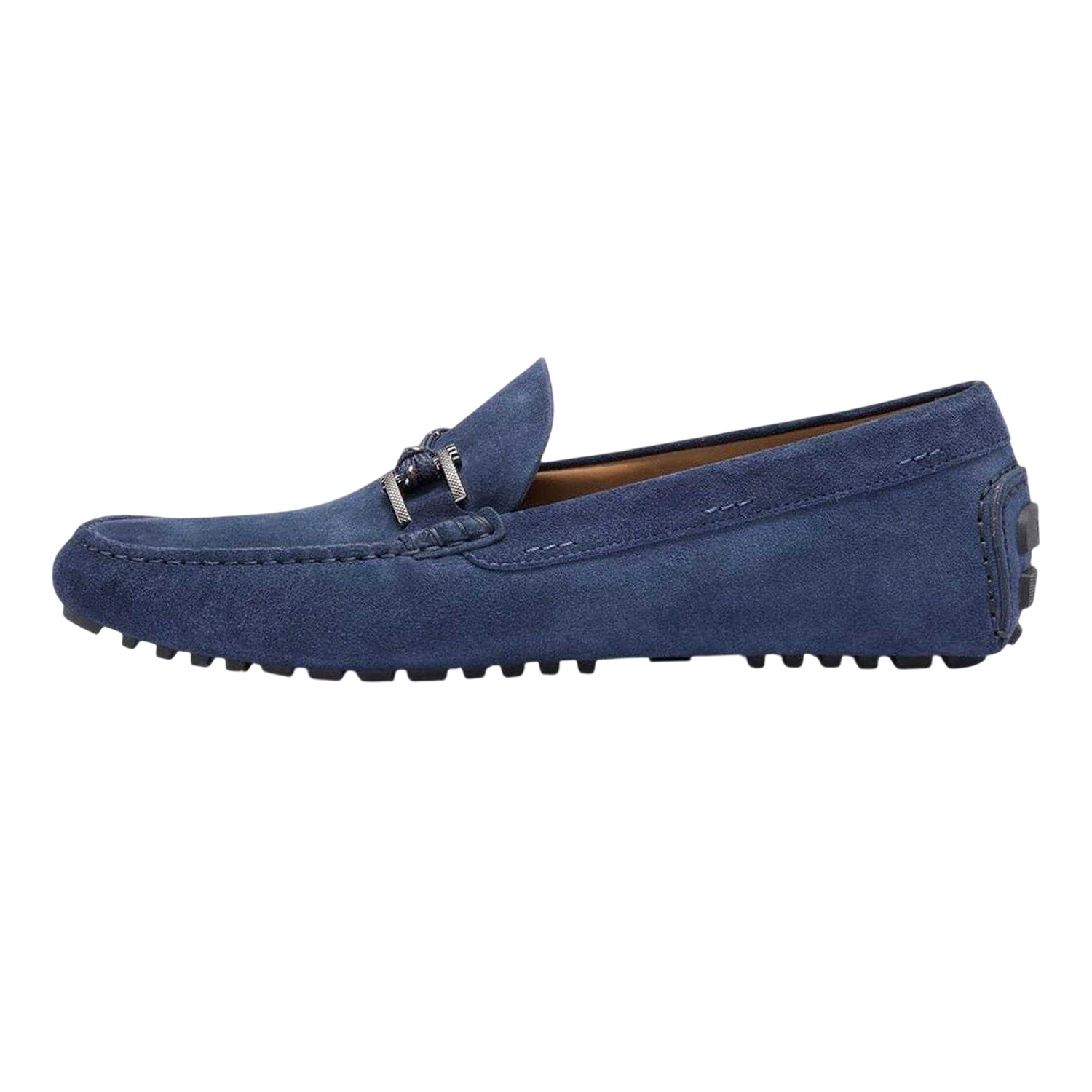 Blue - Side - Boss Mens Driver Suede Flat Moccasins