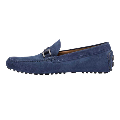 Blue - Side - Boss Mens Driver Suede Flat Moccasins
